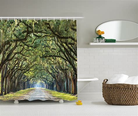 Forest Shower Curtain Green Woodland Country Tree Branches Road Scene