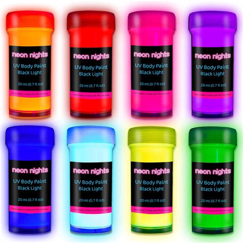 Neon Nights 8 X Uv Body Paint Set Black Light Glow Makeup Kit Fluorescent Face Paints For