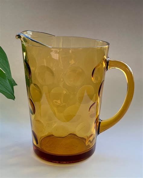 Vintage Hazel Atlas Glass Eldorado Gold Pitcher Amber Raindrop Inverted