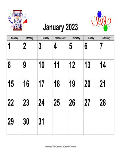 Free 2023 Large Number Holiday Graphics Calendar Landscape
