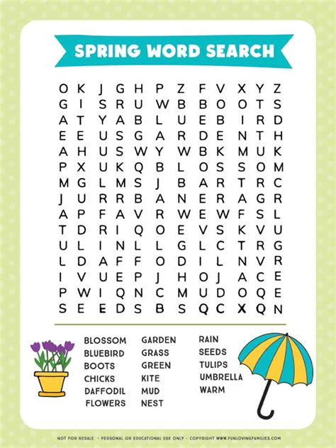 Word Search Printable Free Spring Adults