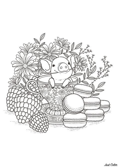 Adult coloring pages are perfect in mixed media. Baby pork - Pigs Adult Coloring Pages