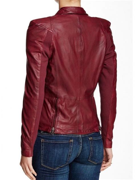 Rosie Huntington Burgundy Ladies Leather Jacket
