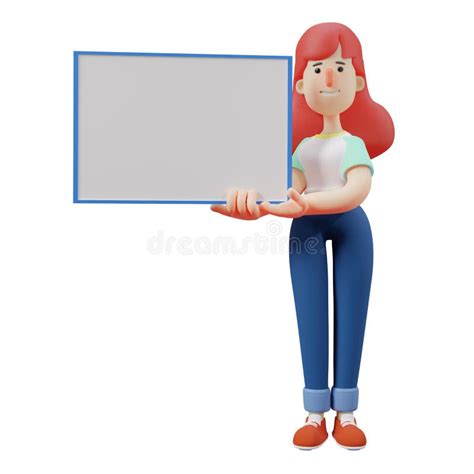 3d cute girl picture holding a whiteboard stock illustration illustration of decorative color