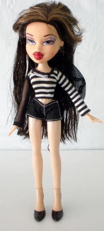 2001 bratz mga jade doll wearing a striped top and black shorts 9 1 2 tall black shorts
