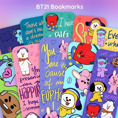 Bts Bt21 Bookmarks Instant Download Inspirational Quotes Etsy