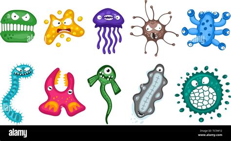 Various Microorganisms Virus Vector Cartoon Bacteria Germ Emoticon