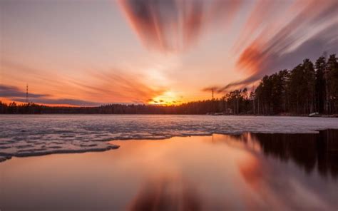Sunset Lake Ice Trees Sky 4k Hd Wallpapers Hd Wallpapers Id 32110