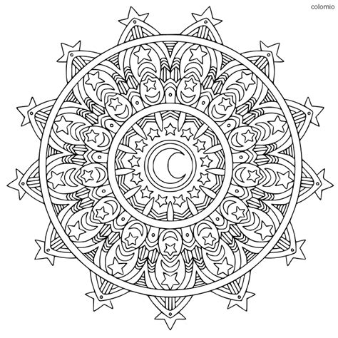 Coloring Page Moon And Stars Mandala 301 File Svg Png Dxf Eps Free