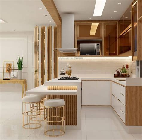 Cozinha branca e dourada Decoração cozinha branca Cozinhas modernas