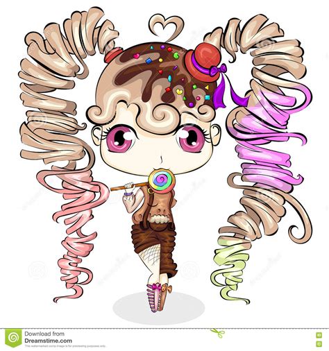 Cute Little Cartoon Girl With Sweet Candy Character