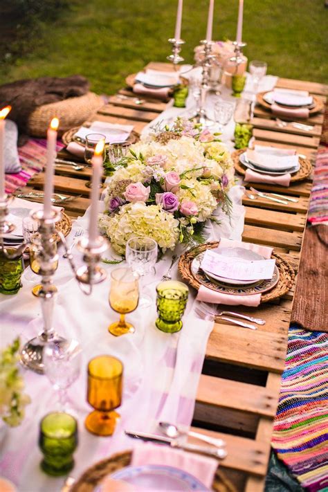 Pallet Board Dining Tablescape From A Boho Midsummer Nights Soiree On