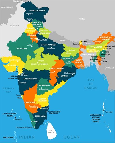 List Of Indian States And Capitals With Map Union Territories
