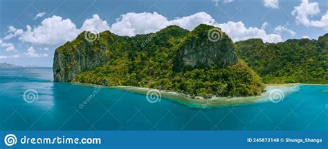 Aerial Panoramic Drone View Of Uninhabited Tropical Island With