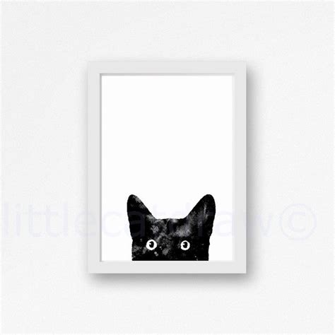 Peeking Black Cat Print Watercolor Painting Print Black And Etsy