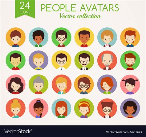 People Faces Set Round Avatars Royalty Free Vector Image