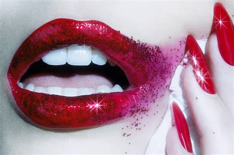 Miles Aldridge Cabaret 1 Miles Aldridge Colour Red Glitter Mouth Lips Finger Woman