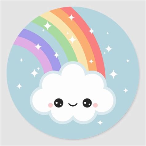 Kawaii Rainbow Cloud Classic Round Sticker Clouds Kawaii Cute