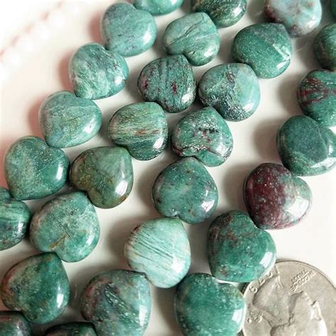 Premium Green Jasper Hearts Gemstone Beads Jasper Beads