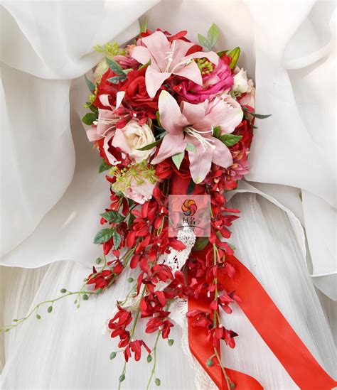Check out our artificial bouquet selection for the very best in unique or custom, handmade pieces from our bouquets shops. Waterfall Style Handmade Wedding Bridal Bouquet Red Color ...