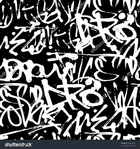 Vector Graffiti Seamless Pattern With Abstract Tags Letters Without