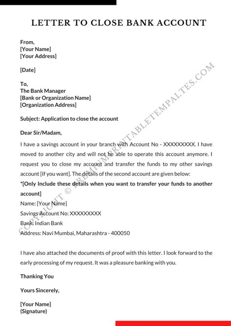 Bank Account Closing Letter Printable Template In Pdf Word Pack Of
