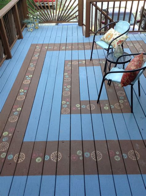 My Deck Painted With Olympic Restore And Stenciled To Look Like A Rug