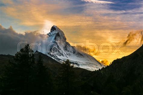 Sunset Over Mountain Matterhorn In Stock Photo Colourbox