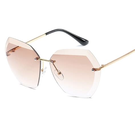oversized women sunglasses square rimless diamond cutting lens brand designer fashion shades sun