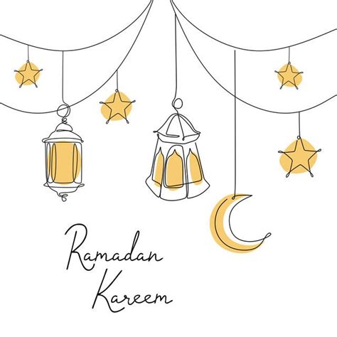 Ramadan Kareem Banner Design Continuous Line Drawing Of Lantern