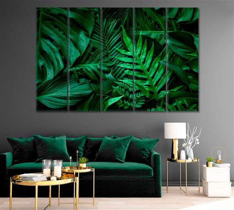 Bright Green Leaves Wall Art Decor Print Botanical Canvas For Etsy