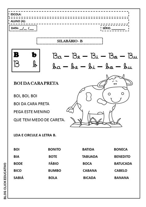 Silabário Letra B Para Imprimir E Colorir Clicks Educativos
