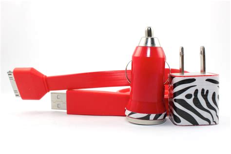 Zebra Print Red Iphone Charger Extra Long 10 Feet Flat Cable On Luulla