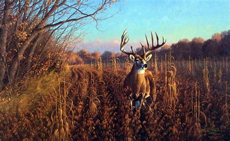 Michael Sieve Mel Johnson And The Beanfield Buck Deer Painting Hunting