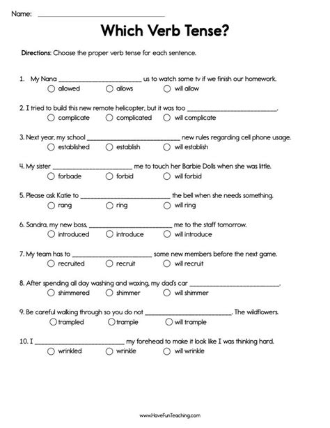 Verb Tenses Fill In The Blank Worksheet Have Fun Teaching