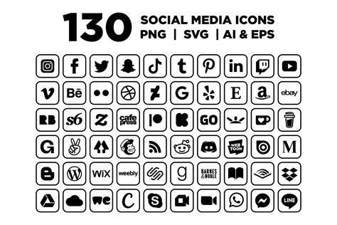 Square Social Media Icons Set Png Svg Vector Square Icons Etsy