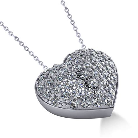 Pave Diamond Puffed Heart Pendant Necklace 14k White Gold 138ct Clear813