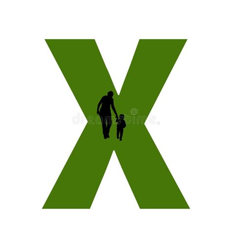 Letter X Silhouette Of A Mother And Child Stock Illustration