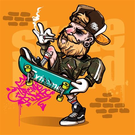 Hand Drawn Style Of Hipster Riding Skateboard Premium Vector