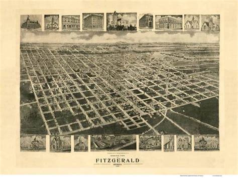 Fitzgerald Georgia 1908 Birds Eye View Old Map Reprint Panoramic
