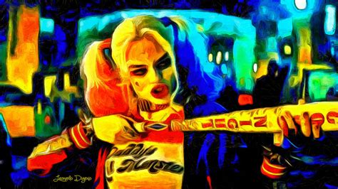 Margot Robbie Playing Harley Quinn Van Gogh Style Pa2 Painting By
