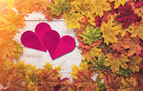 Wallpaper Autumn Leaves Love Heart Red Love Heart Wood Autumn
