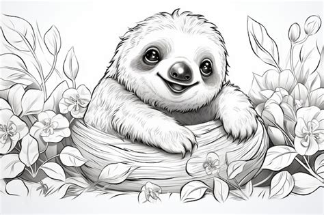 Premium Ai Image Baby Sloth Coloring Book Page Kids 2