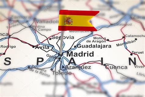 Pin With Flag Of Spain In Madrid — Stock Photo © Paulrommer 19949749