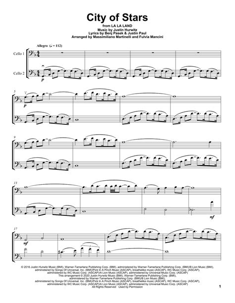 Mr And Mrs Cello City Of Stars From La La Land Sheet Music Chords