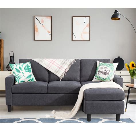 Sobaniilo Convertible Sectional Sofa Couch Modern Linen Fabric L