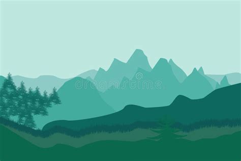 Nature Landscape In Flat Style Vector Landscape Mountains Stock