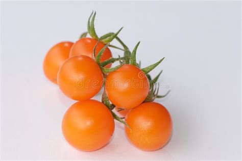 Orange Cherry Fresh Organic Tomatoes Isolated On White Background Stock