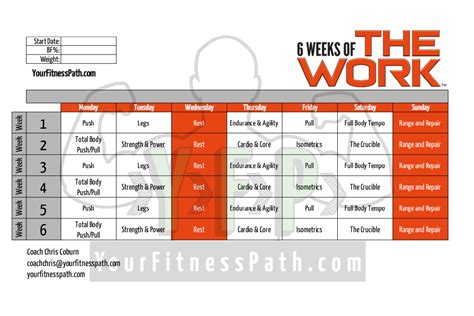 6 Weeks of THE WORK Workout Calendar - Your Fitness Path