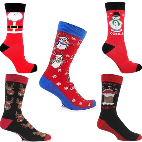 Mens Boys Christmas Socks Festive Feet Santa Reindeer Snowman Novelty